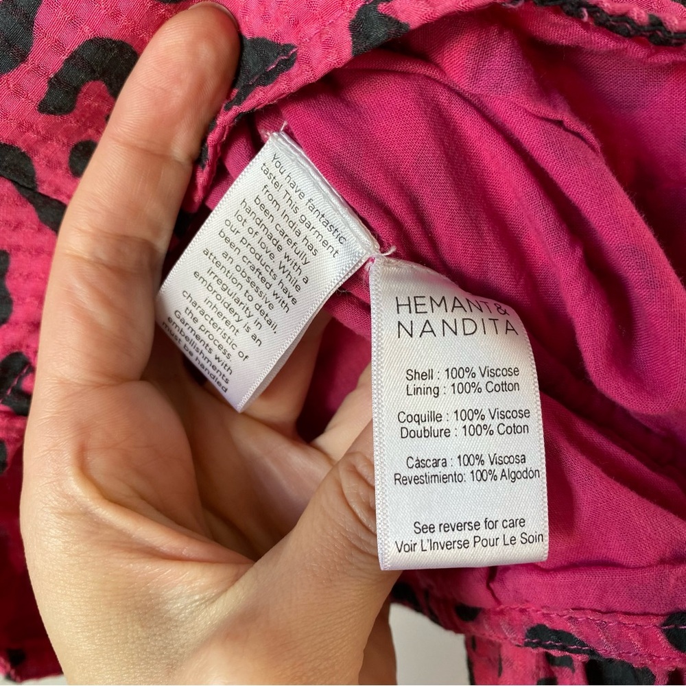 Hemant &‎ Nandita Puff Sleeve Crop Top Side Sash Pink Leopard Print XS - Picture 6 of 9